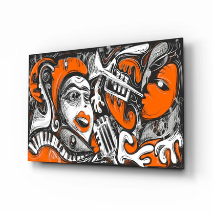 Jazz Fusion Glass Wall Art in Orange and Black | Insigneart USA | vintageantiquesgifts.com