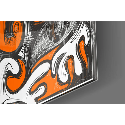 Vibrant orange white black Jazz Fusion glass wall art in sleek frame