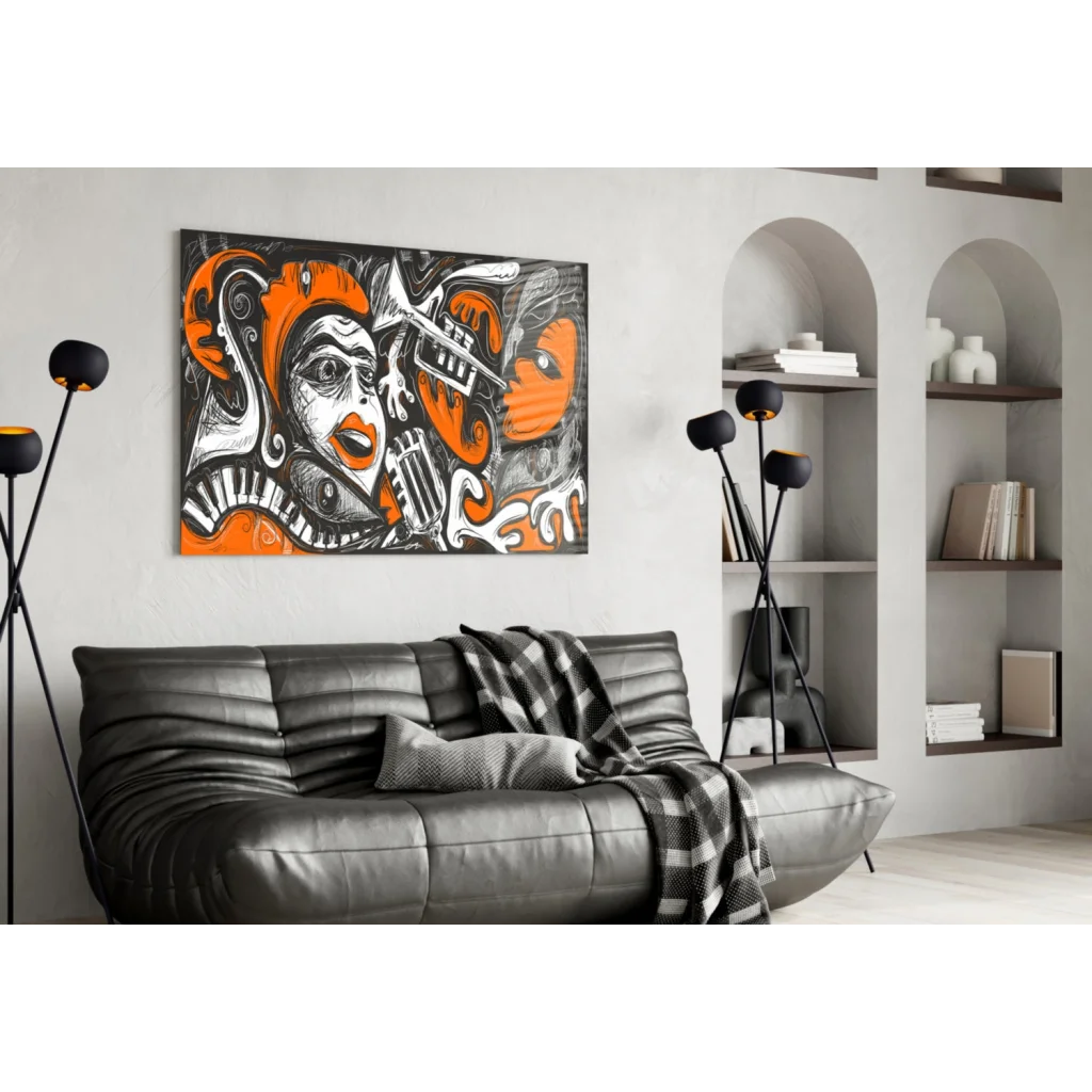 Jazz Fusion Glass Wall Art in Orange and Black | Contemporary Home Wall Art | vintageantiquesgifts.com