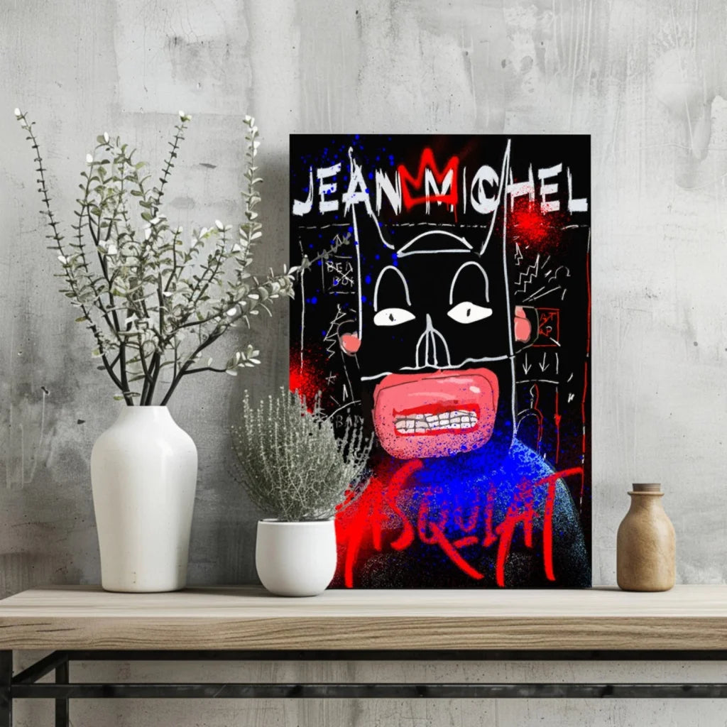 Jean Michel Basquiat 4-piece canvas art print set on wood table