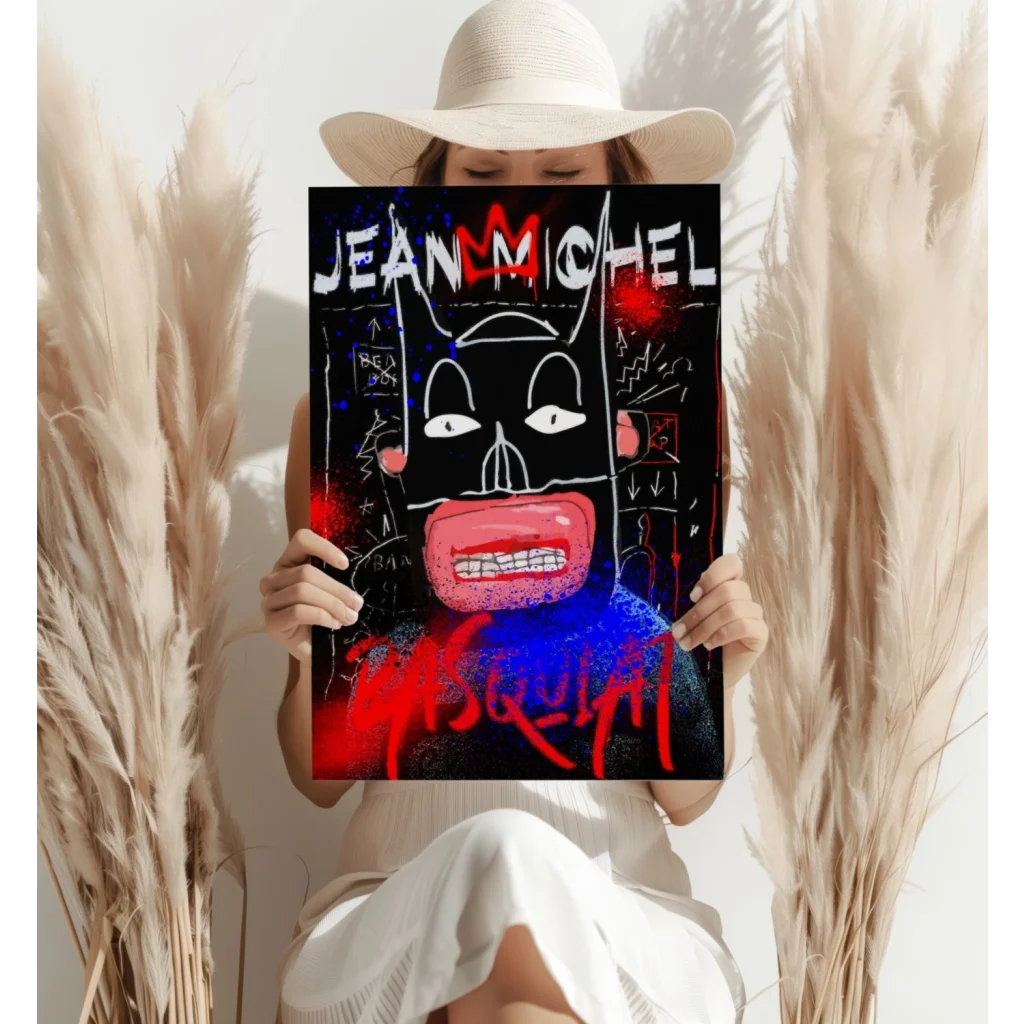 Jean-Michel Basquiat black and red poster on white background, 4-piece canvas set