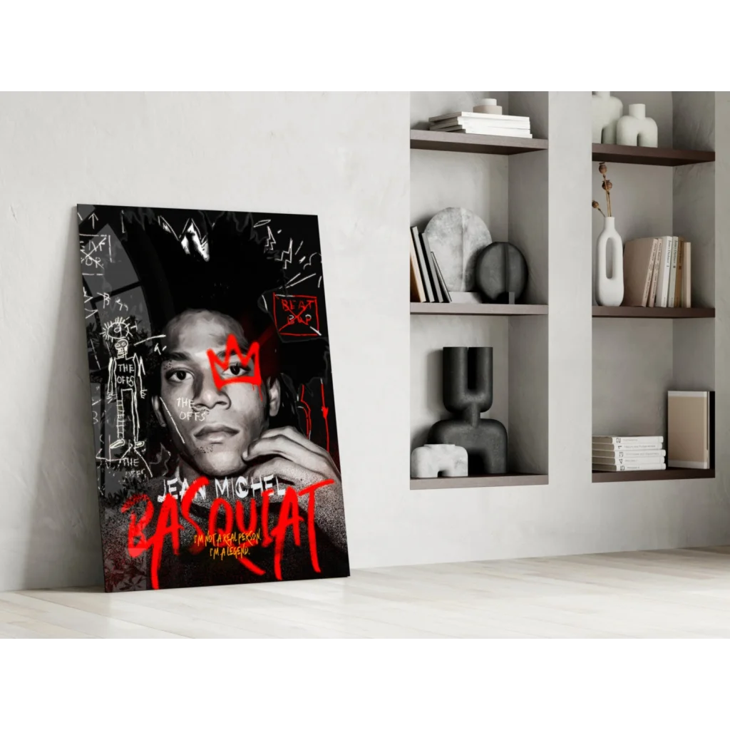 Bold black and red Basquiat graffiti wall art canvas print portrait