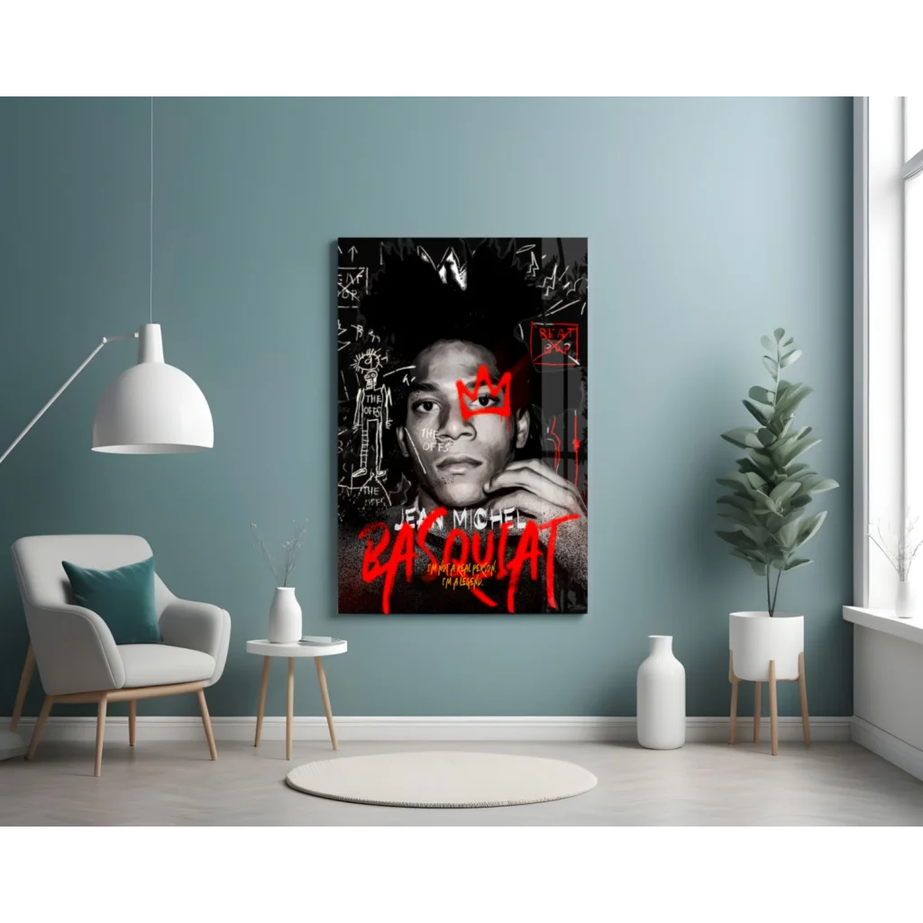 Bold black and red Basquiat graffiti wall art canvas print