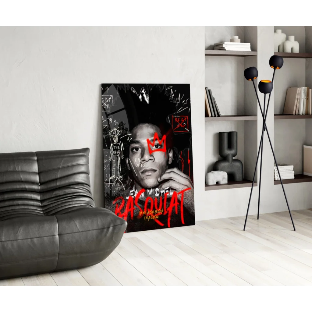 Bold black and red Basquiat graffiti wall art canvas print