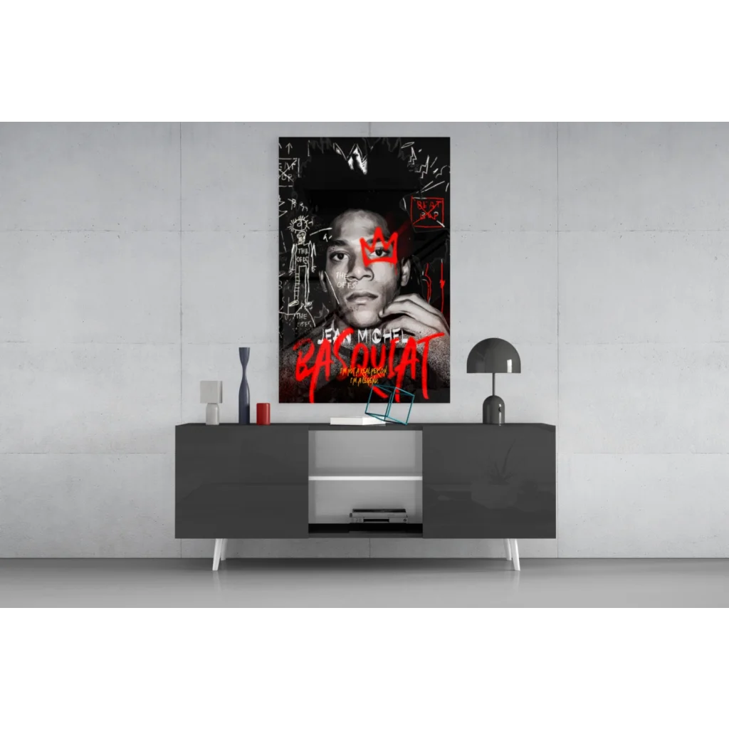 Bold black and red Basquiat graffiti wall art canvas print with Jey Millet and Bah Ducat text