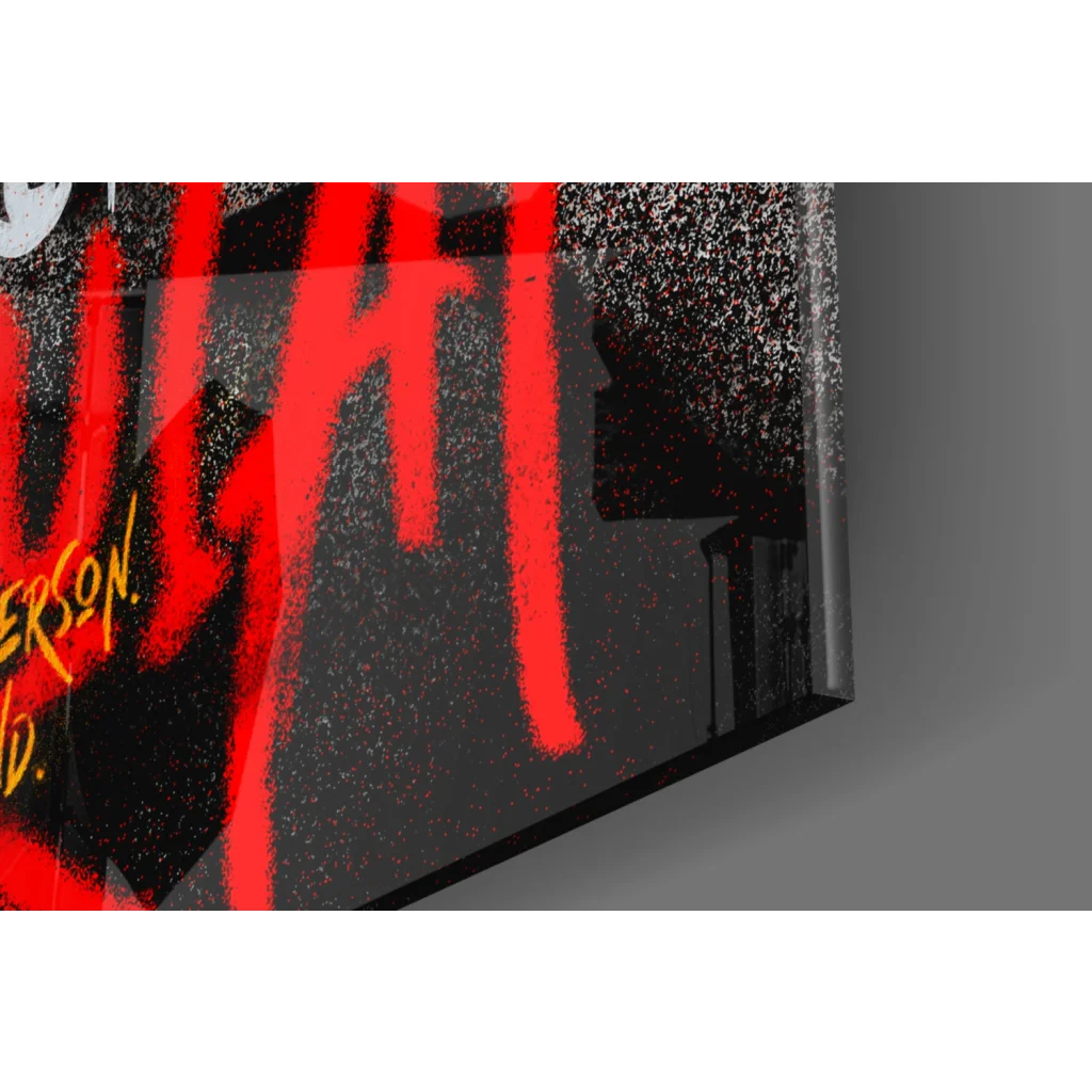 Bold red graffiti wall art canvas print in black with gritty texture