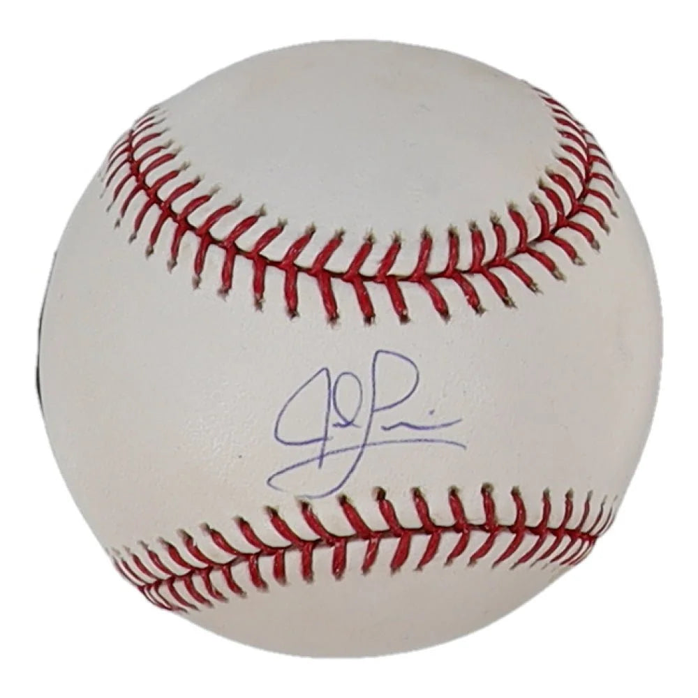 Jed Lowrie signed OML baseball with red stitching and autograph display