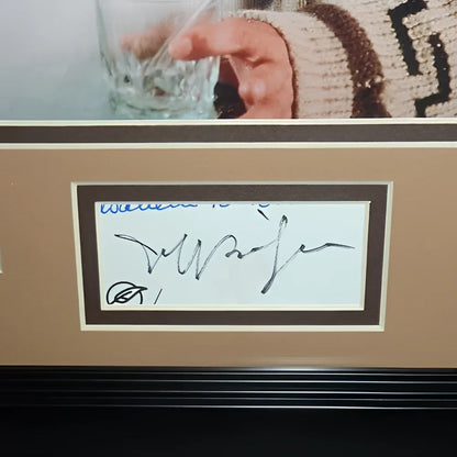 Jeff Bridges autographed Big Lebowski signature series frame with black ink signature on white paper in beige mat and dark brown frame