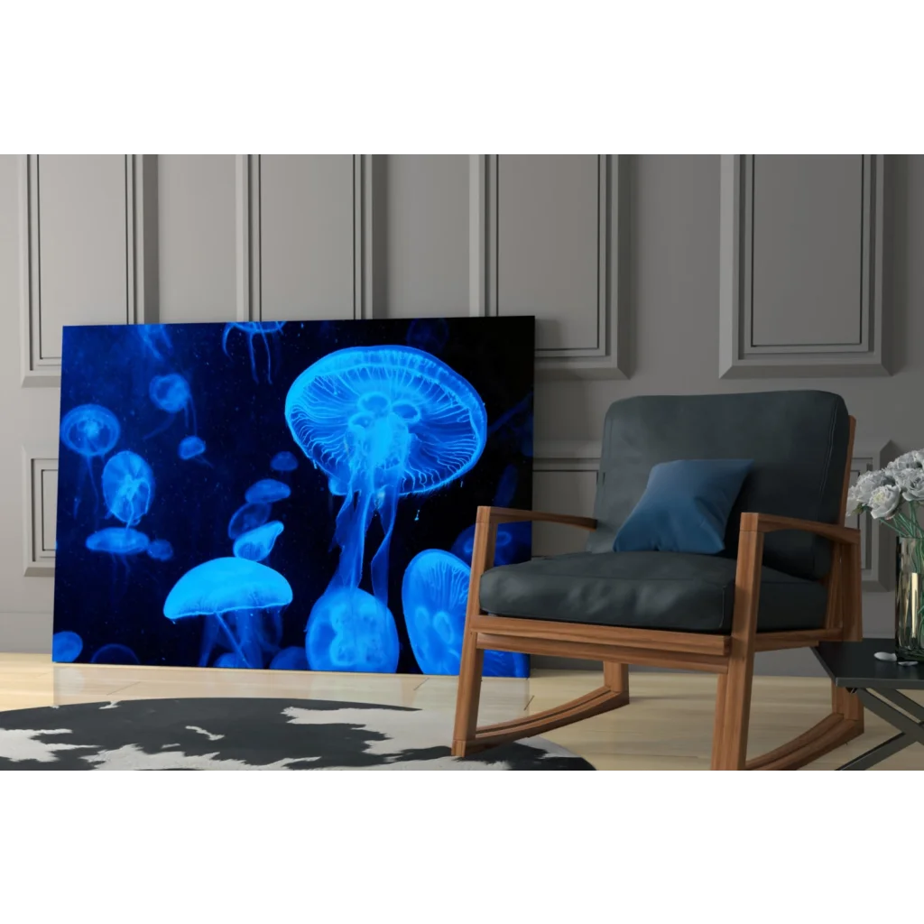 Glowing blue jellyfish canvas wall art print