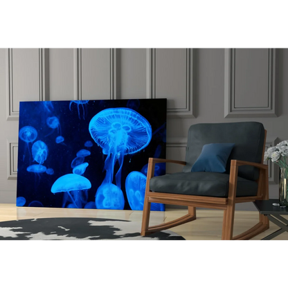 Glowing blue jellyfish canvas wall art print