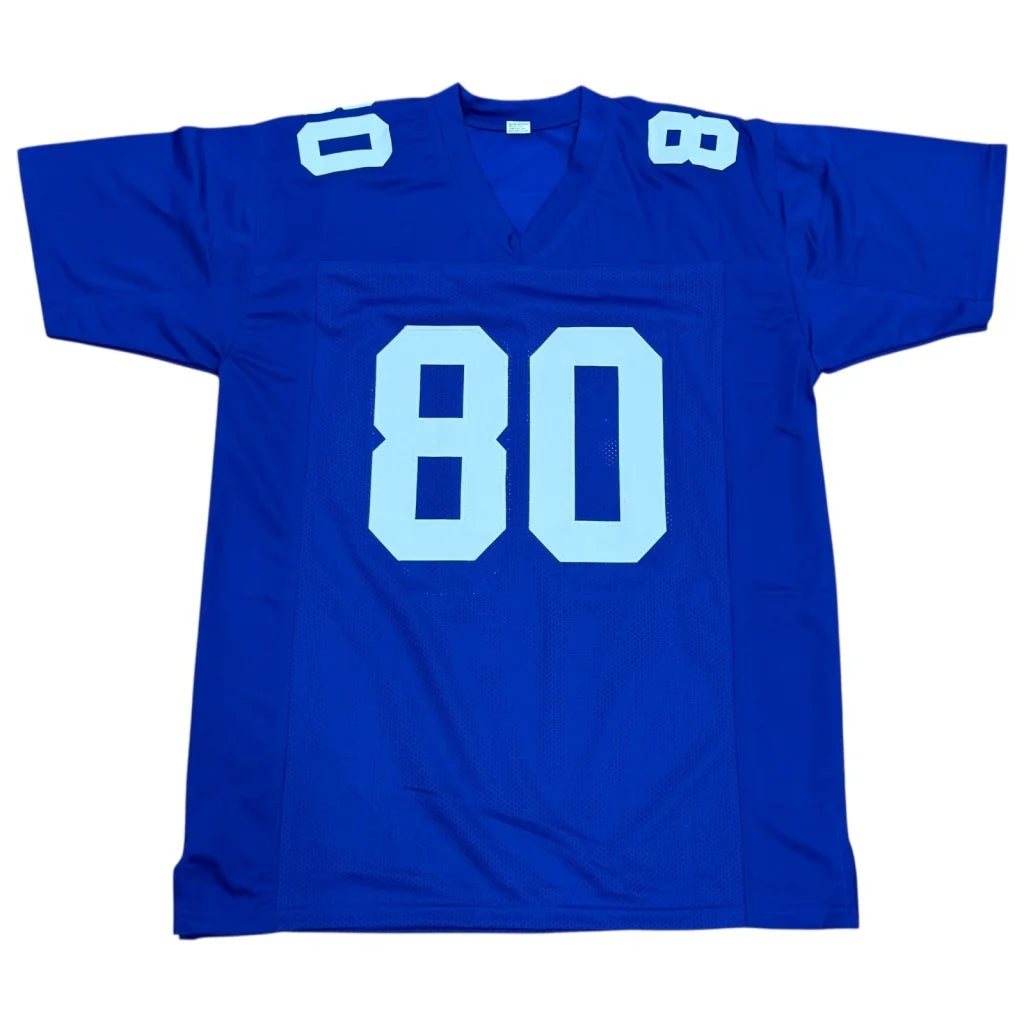 Jeremy Shockey autographed royal blue custom jersey with 80 numerals