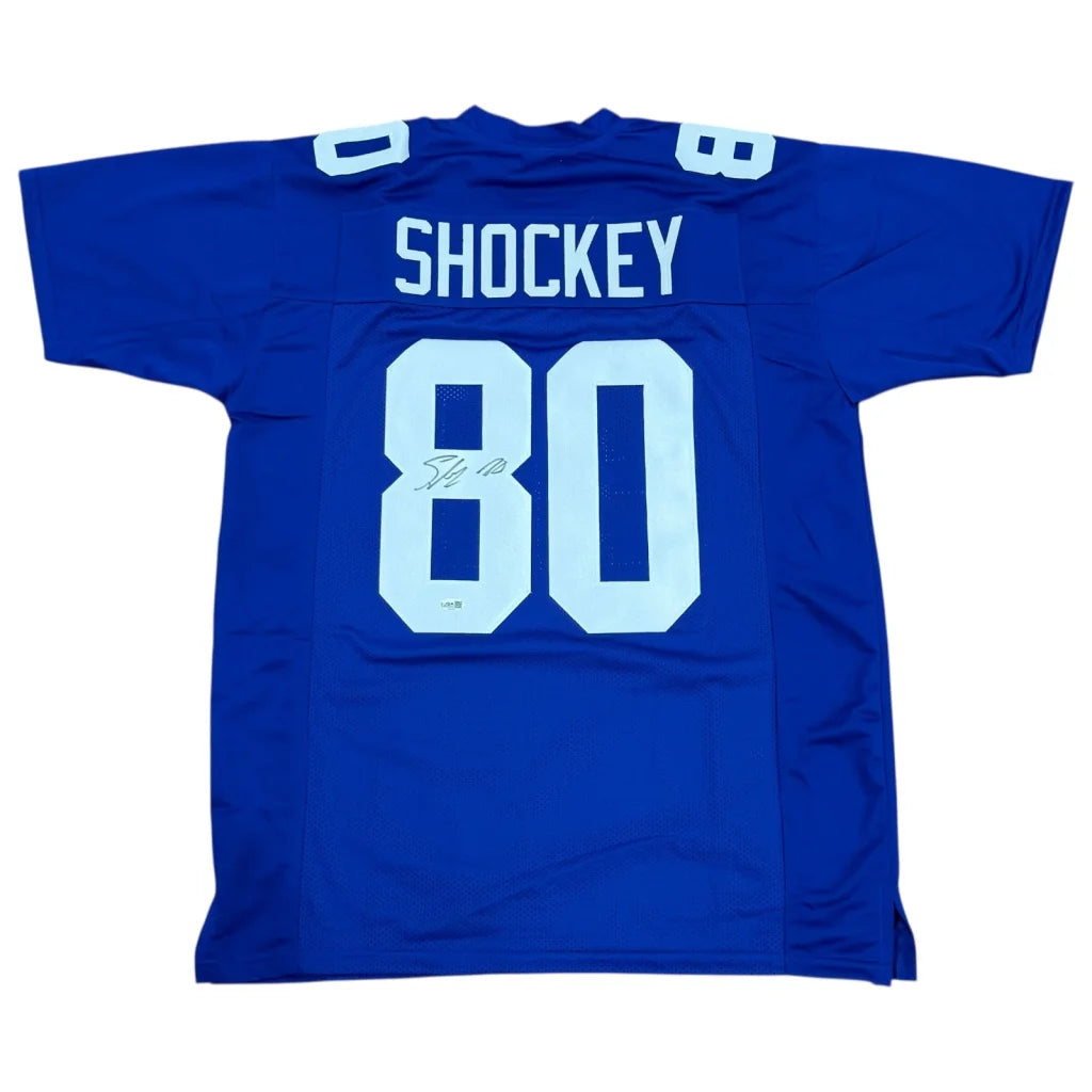 Jeremy Shockey autographed royal blue custom jersey number 80