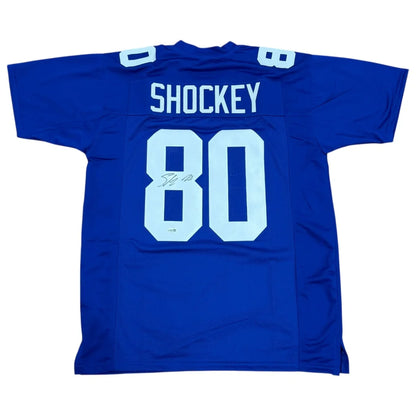 Jeremy Shockey autographed royal blue custom jersey number 80