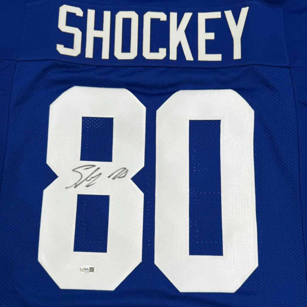 Jeremy Shockey autographed blue custom jersey with white Shockey #80