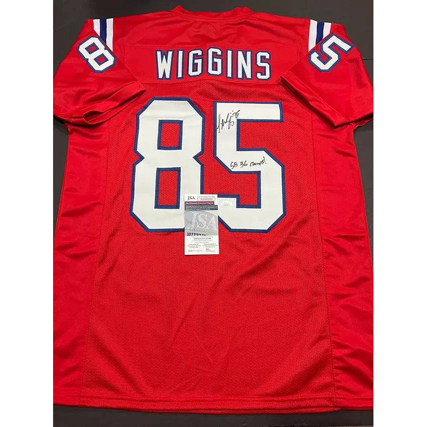 Red Jermaine Wiggins Patriots autographed inscribed custom football jersey with number 85