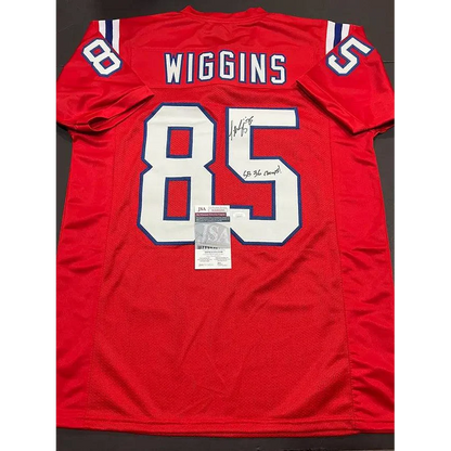 Red Jermaine Wiggins Patriots autographed inscribed custom football jersey with number 85