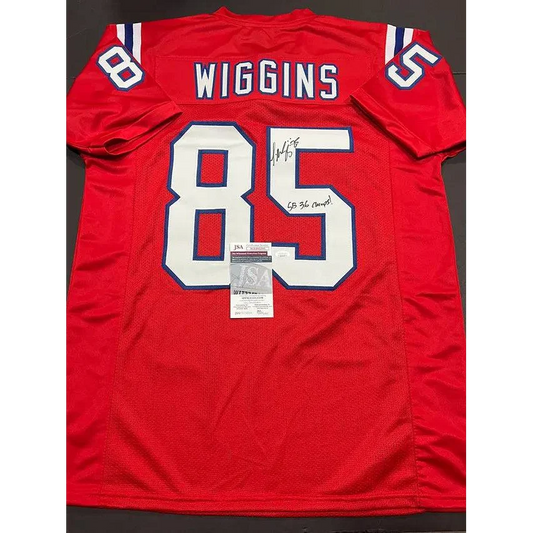 Red Jermaine Wiggins Patriots autographed inscribed custom football jersey with number 85
