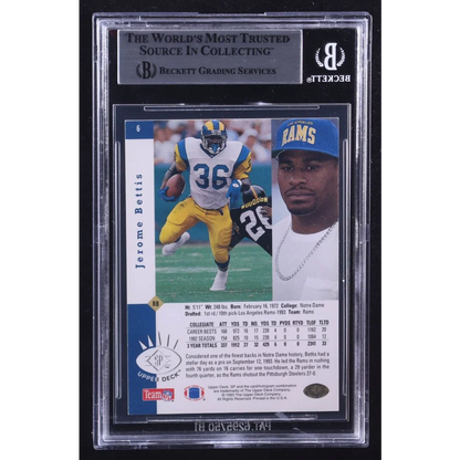 Jerome Bettis rookie card with graded football collectible and signed Jerome Bettis