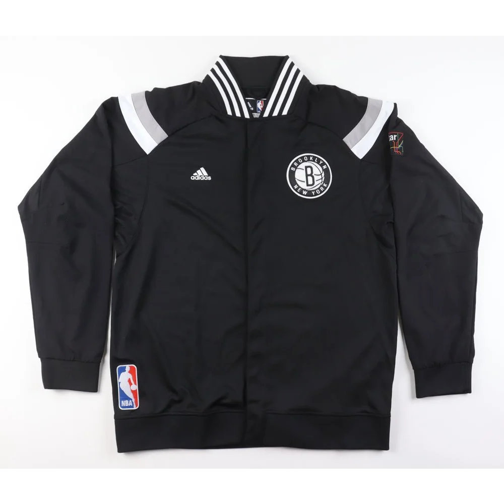 Black Brooklyn Nets track jacket from Jerome Jordan game-worn tracksuit with Steiner LOA