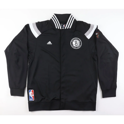 Black Brooklyn Nets track jacket from Jerome Jordan game-worn tracksuit with Steiner LOA