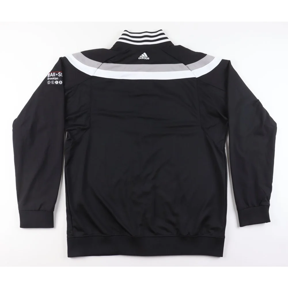 Black Adidas track jacket with white and grey stripes, perfect for Jerome Jordan fans, Steiner LOA authenticity
