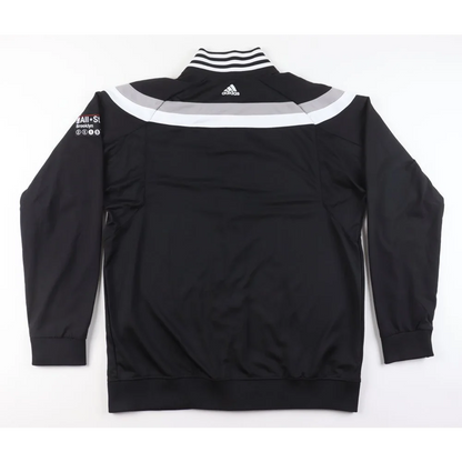 Black Adidas track jacket with white and grey stripes, perfect for Jerome Jordan fans, Steiner LOA authenticity