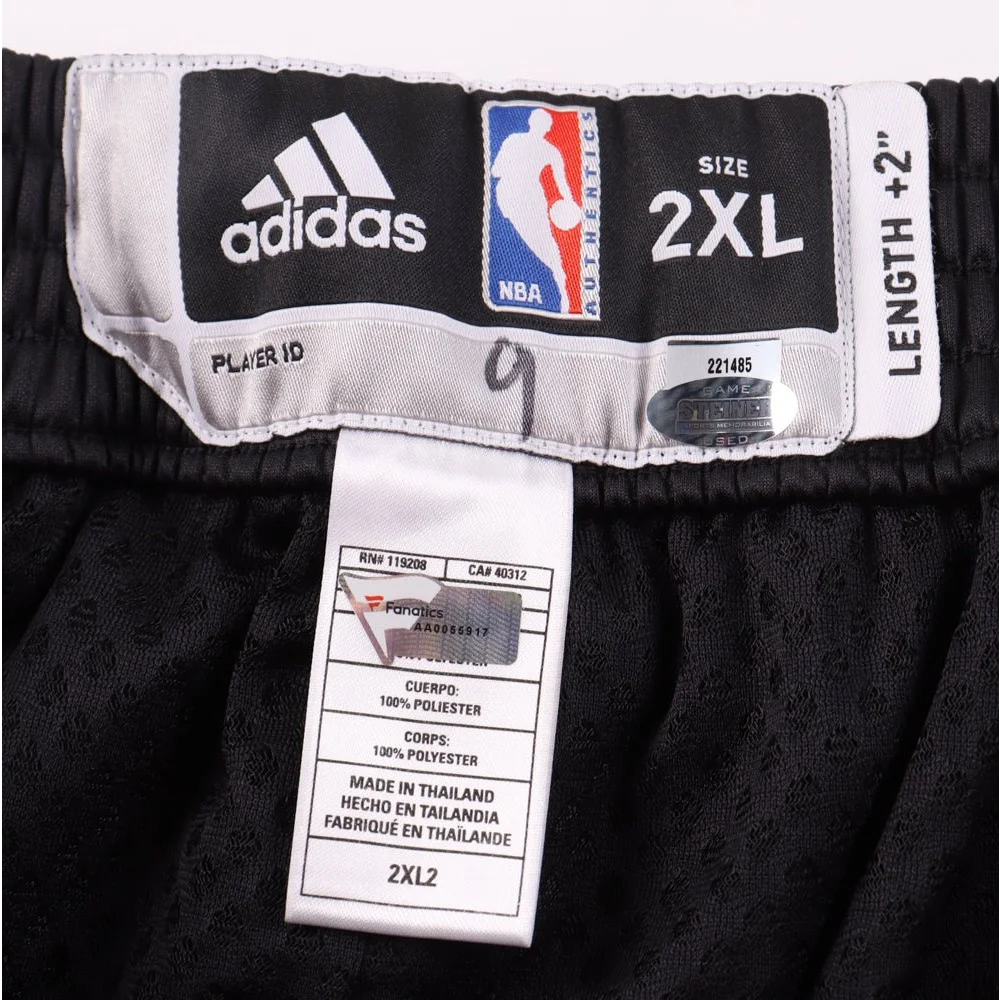 Black adidas NBA shorts with tags from Jerome Jordan Brooklyn Nets 2014 season, Steiner loa, Fanatics hologram