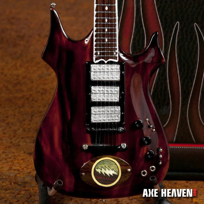 Red Jerry Garcia Lightning Bolt mini guitar by Axe Heaven® with flame maple neck