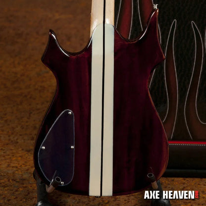 Glossy purple Jerry Garcia Lightning Bolt mini guitar on Axe Heaven stand