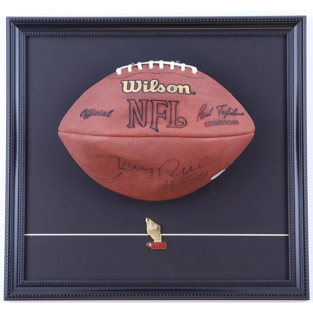 Jerry Rice autographed NFL football framed display with authentication for collectors