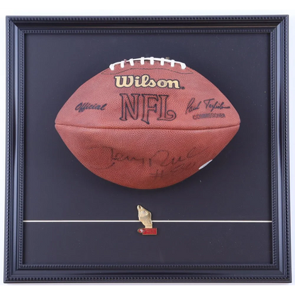 Jerry Rice autographed NFL football framed display with authentication for collectors