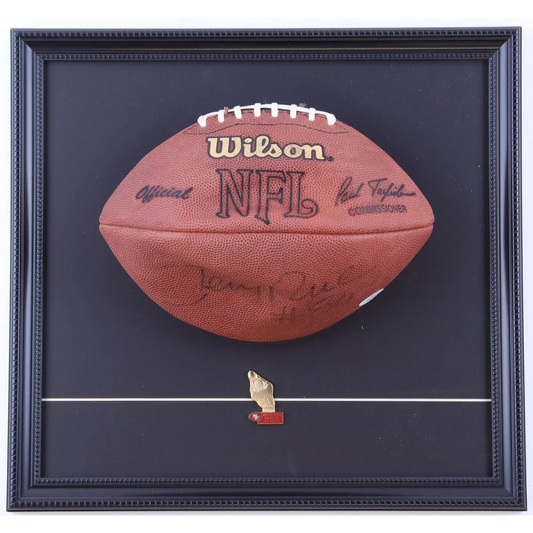Jerry Rice autographed NFL football framed display with authentication for collectors