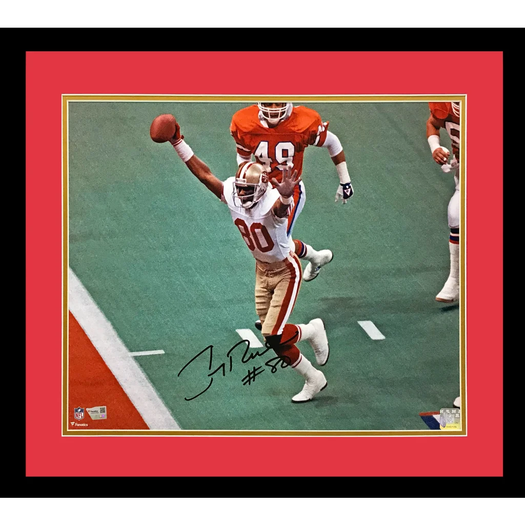 Framed 16x20 photo of Jerry Rice in San Francisco 49ers uniform, signed