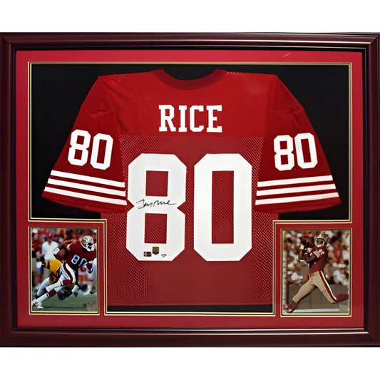Jerry Rice autographed San Francisco 49ers deluxe framed jersey, red #80