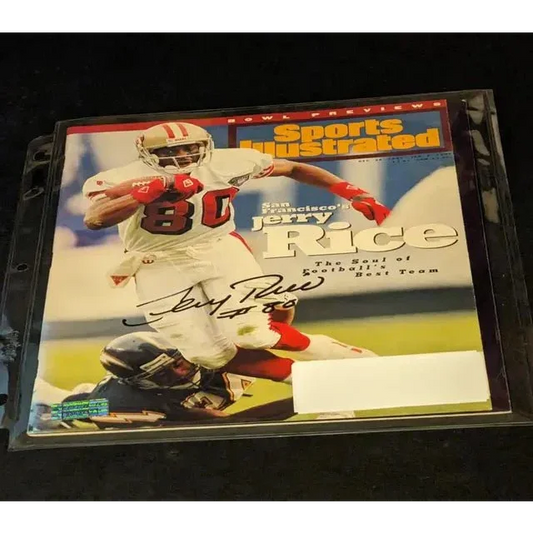 Autographed Jerry Rice Sports Illustrated magazine with certificate for true Rice autographed sports fans