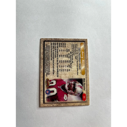 Football trading card of Jerry Rice in a red uniform from Bowmans Best Rice Card