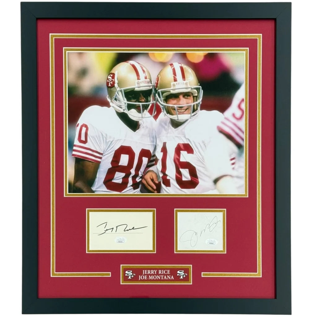 Autographed Jerry Rice and Joe Montana deluxe framed 11x14 photo piece