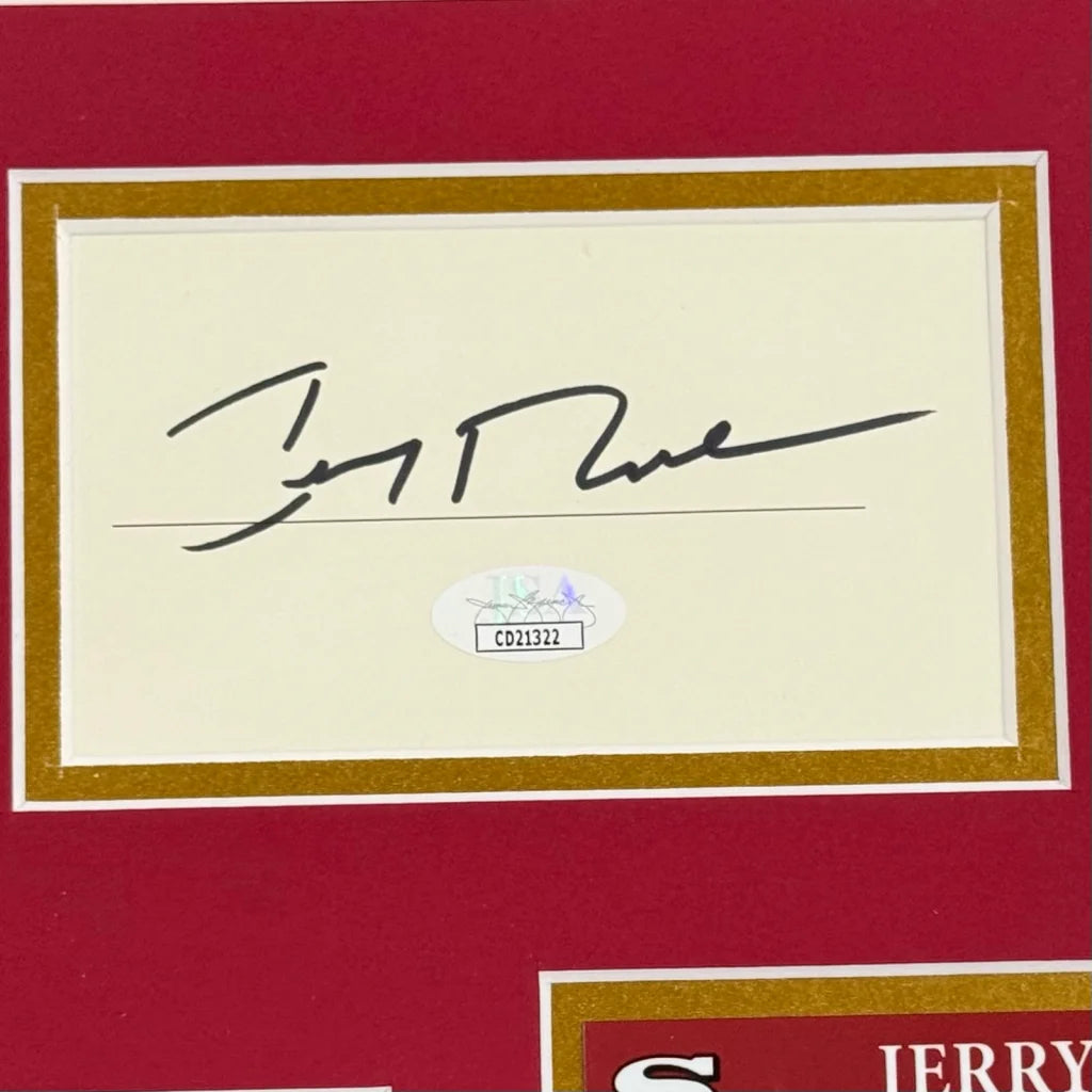 Jerry Rice black ink signature on framed 11x14 photo piece