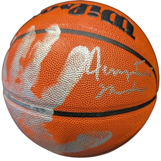 Jerry West autographed orange NBA basketball with black seams