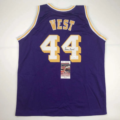 Jerry West signed custom Lakers jersey, purple with yellow accents, number 44