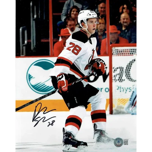 Autographed Jersey Devils jersey worn by player with number 28, perfect Devils autographed 8x10 collectible