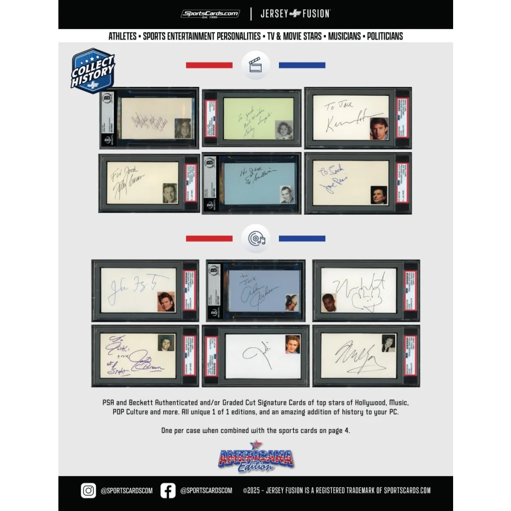 Jersey Fusion Marilyn Monroe Joe DiMaggio signed celebrity cards in Americana box