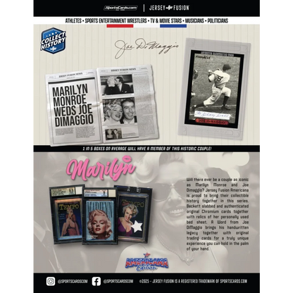 Jersey Fusion Marilyn Monroe Joe DiMaggio Trading Cards Americana Box promotional ad