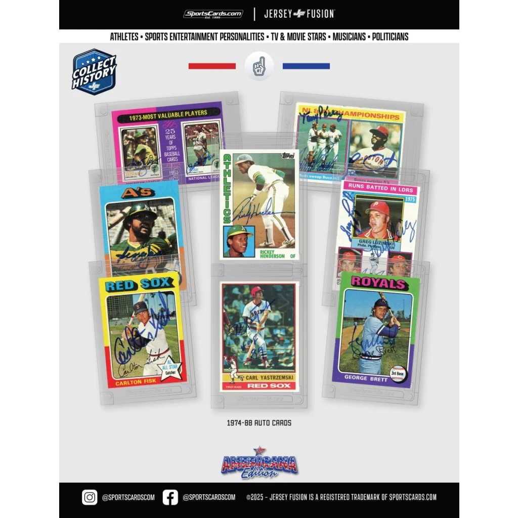 Jersey Fusion vintage baseball trading cards with autographs in Americana box