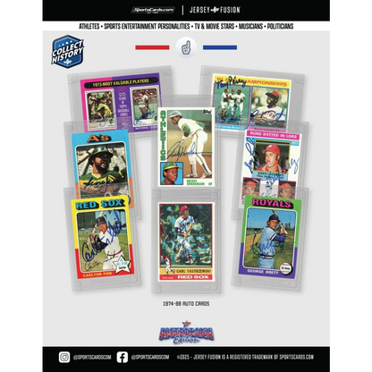Jersey Fusion vintage baseball trading cards with autographs in Americana box