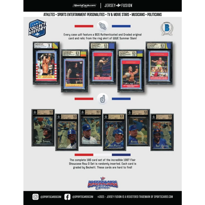 Jersey Fusion Marilyn Monroe Joe DiMaggio Trading Cards Americana Box showing graded sports and entertainment cards