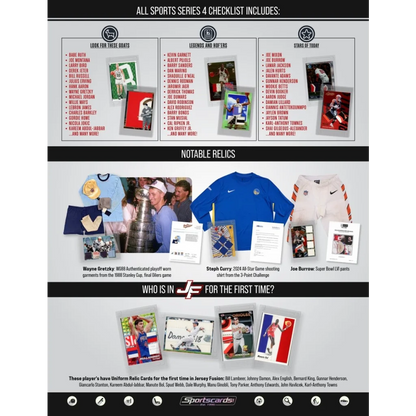 Jersey Fusion All Sports Series 4 collectible card checklist with relics and first-time uniform cards