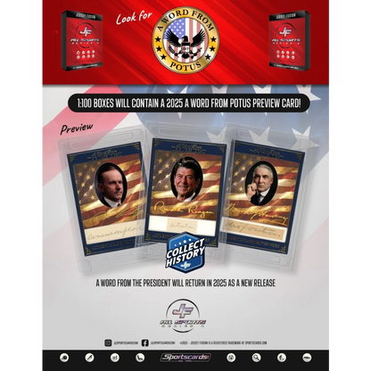 Jersey Fusion sports trading card display box with promotional poster for A Word From POTUS cards