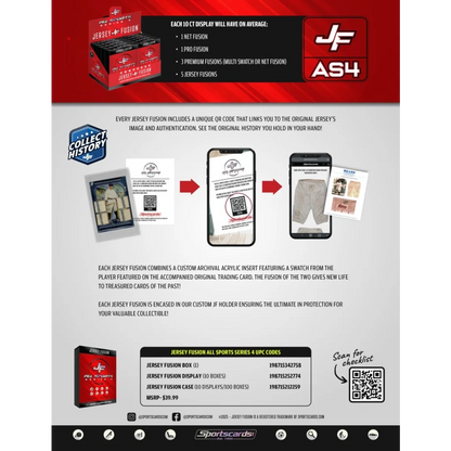 Promotional flyer for collectible sports cards in Jersey Fusion Sports Trading Card Display Box