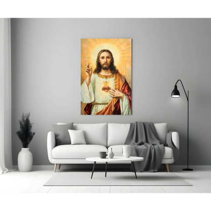 Sacred Heart Jesus Canvas Wall Art with Golden Halo | Modern Wall Art Decor | vintageantiquesgifts.com
